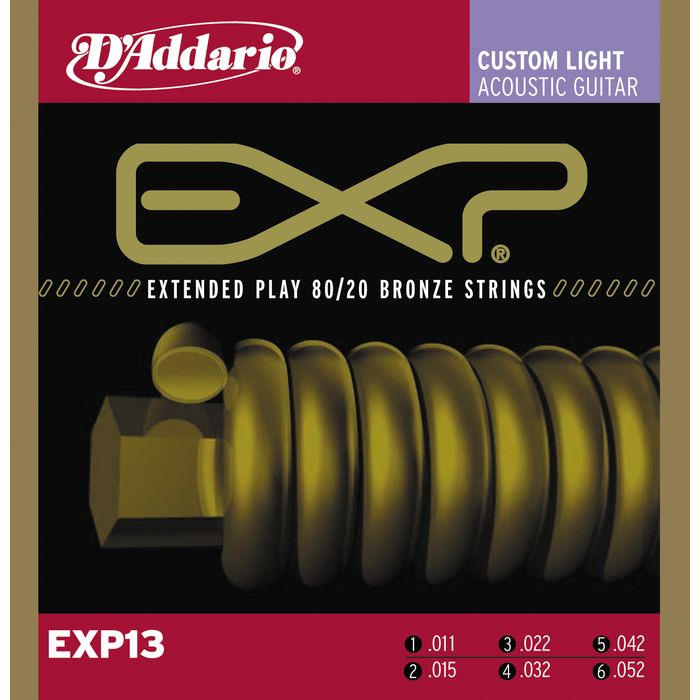 D'Addario EXP13 Coated 80/20 Brnz Cstm Lt Ac Gtr Str .011-.052